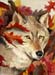 Wolf with Red Leaves