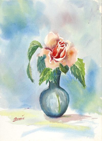Orange Rose in Blue Vase